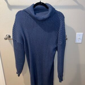 Cozy Blue Turtleneck Sweater Dress